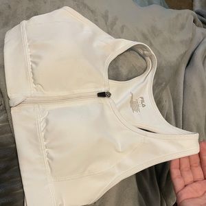 White zip up sports bra.
